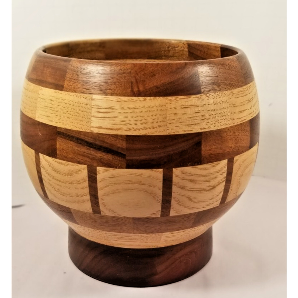 Hand Made & Signed Solid Wooden Bowl Walnut & Ash Wood Farmhouse Country